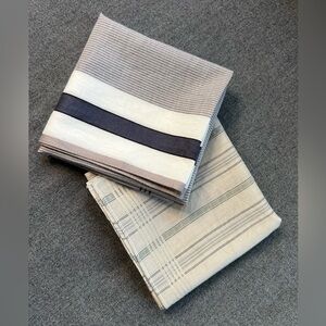 Set Of 2  UNGARO Cotton Handkerchiefs Gray Cream Black Red Striped Square 18”